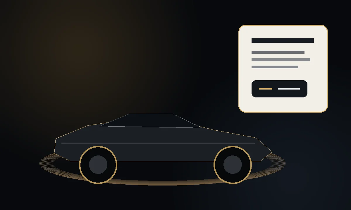 Automóvil premium junto a una composición editorial de contrato y cálculo financiero