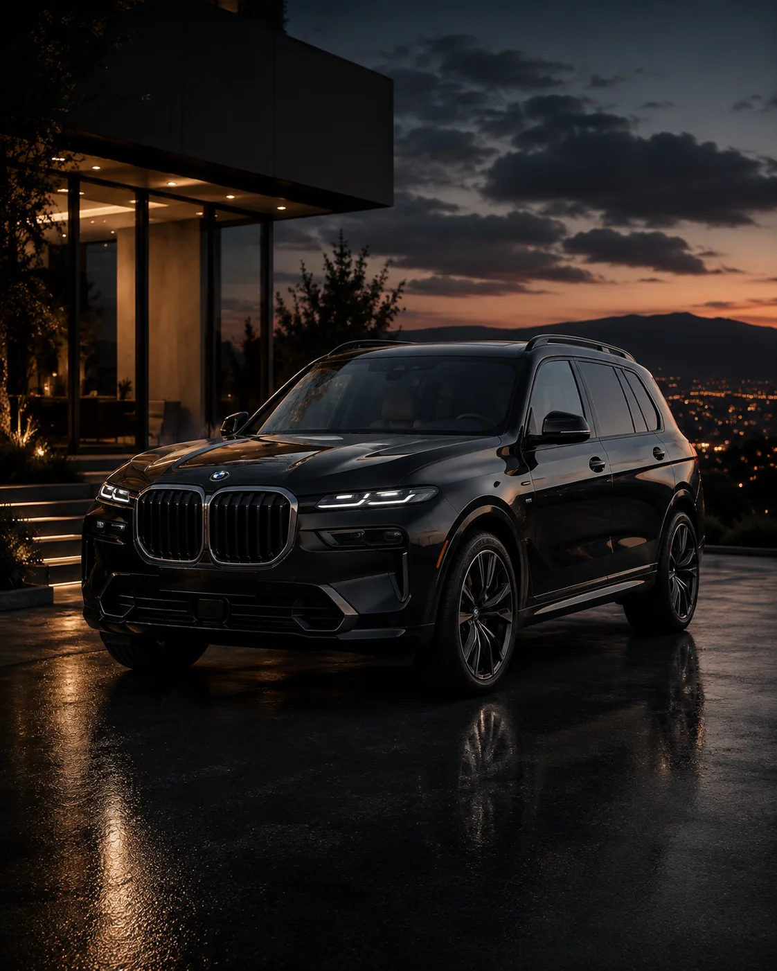 SUV BMW X7 en ambientación nocturna premium