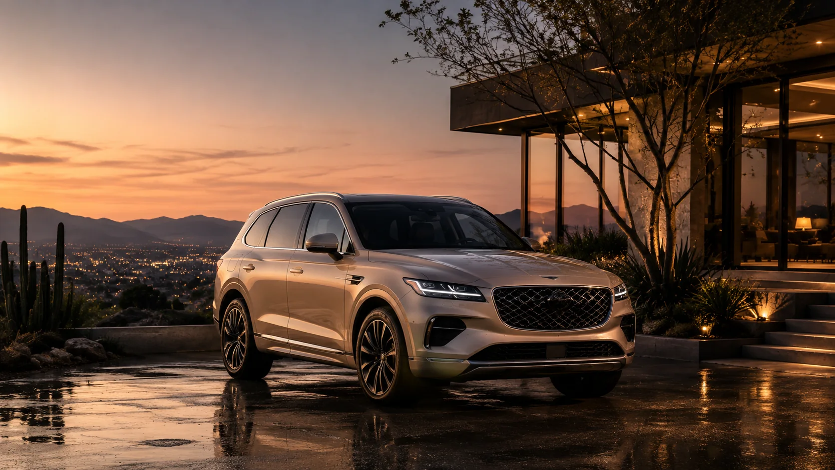 SUV de lujo familiar al atardecer
