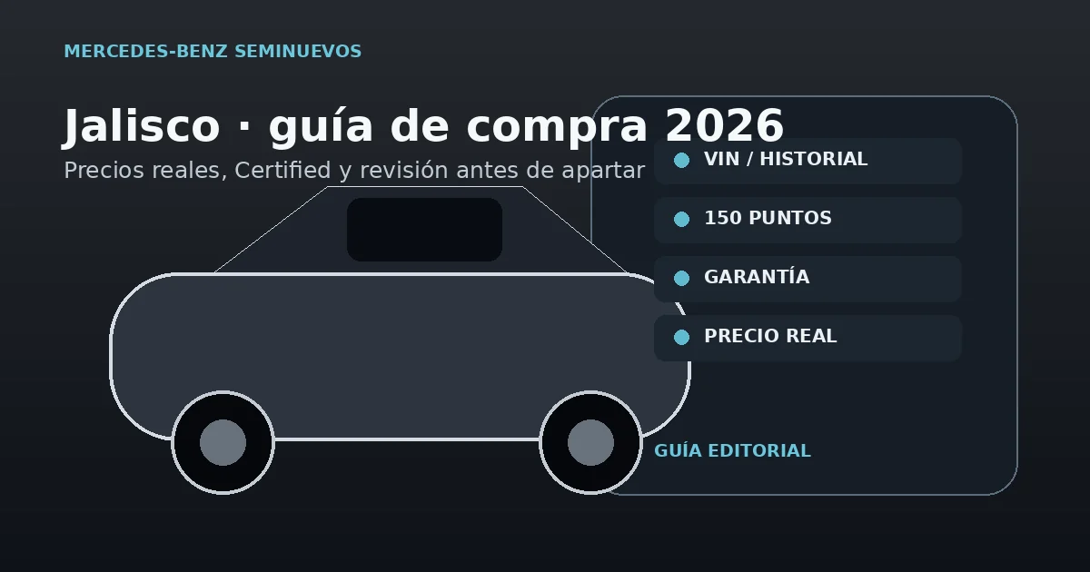 Ilustración editorial de un Mercedes-Benz seminuevo en proceso de inspección